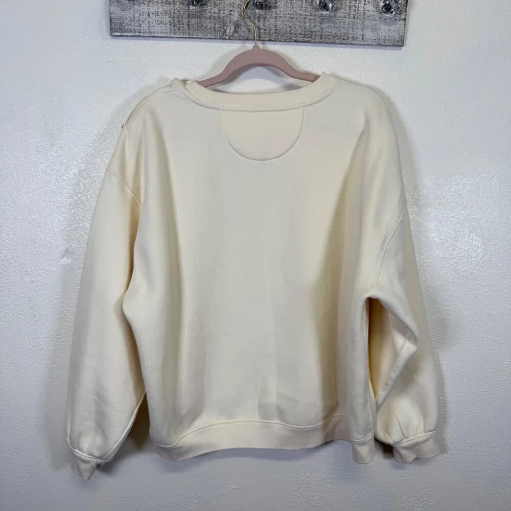 J. Crew Sweatshirt Womens XL Beige Cream Heritage Cropped Gold Buttons Oversized